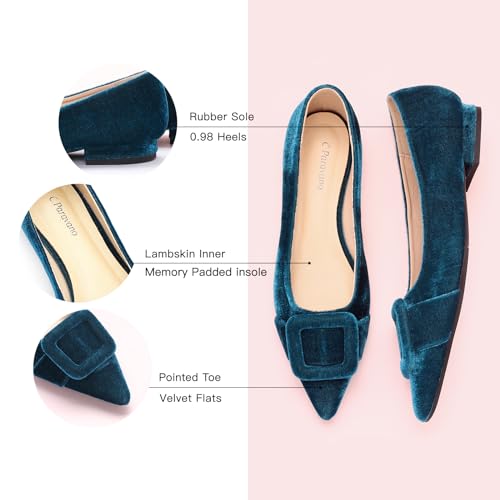 C.Paravano Women's Pointed Toe Flats | Velvet Slip-On Ballet Flats | Comfortable Work & Daily Wear Shoes (Blue,Size 6.5)4