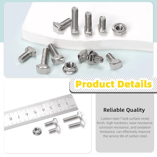 Image of 40 Sets M5 T Slot Drop-in Bolt, M5 x 10 /12 / 16 / 20mm Hammer Head T-Slot Drop-in Stud Sliding Bolt Screw with Flange Nut for European Standard 20 Series Aluminum Profile