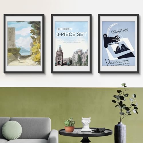 Picrit 20x30 Frame 3 Pack, Black Poster Frame, Display Poster 18 x 24 with Mat or 20 x 30 without Mat for Horizontal or Vertical Wall Mounting