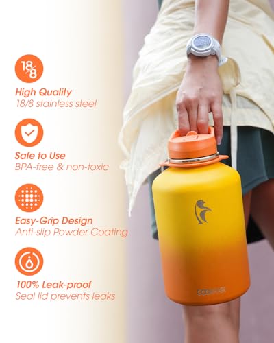Image of Coolflask Half Gallon Water Bottle Insulated Stainless Steel with Strap
