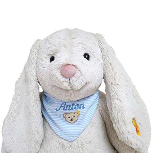 Steiff Hoppie Hase XL mit Wunschname auf Halstuch hellblau bestickt 48 cm Soft Cuddly Friends personalisiertes Geschenkset – Bild 6