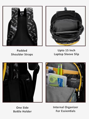 Image of Lavie Sport Batman Knight 30L Black Backpack | Organizer & Bottle Holder | Gift for Men, Women, Boys, Girls | Laptop Sleeve for School & College