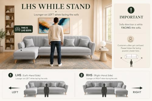 Image of Atticus LHS 6 Seater L Shape Sofa Set with Ottoman Living Room (Purple Grey Colour Fabric) Premium Fabric Sofa Set for Living Room
