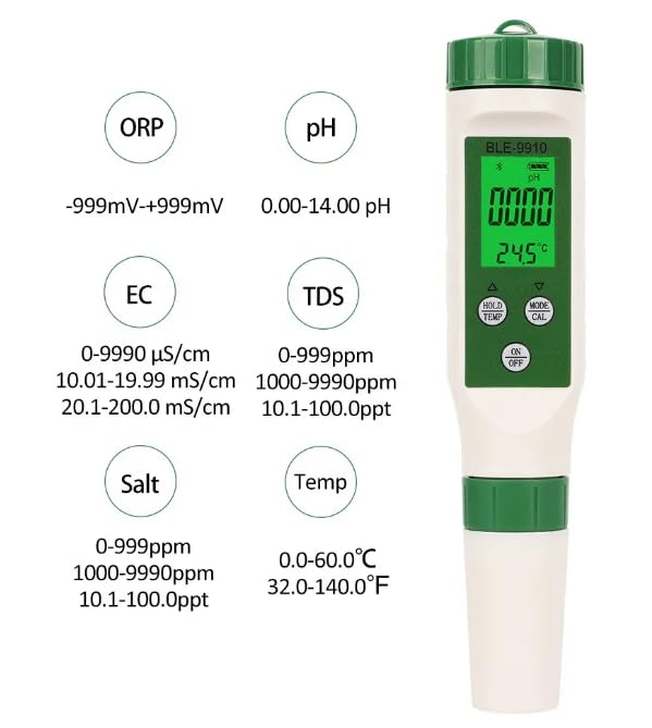 BLE-9910 6 in 1 pH/tds(ppm) /Temp/EC/orp/Salinity Meter ORP Tester