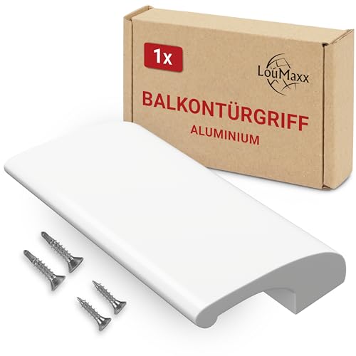 LouMaxx Balkontürgriff außen Robuster Terrassentür Griff aus Aluminium - Wetterfester langlebiger Türgriff Pulverbeschichtet in Weiß inkl. Bohrschablone & Montagematerial