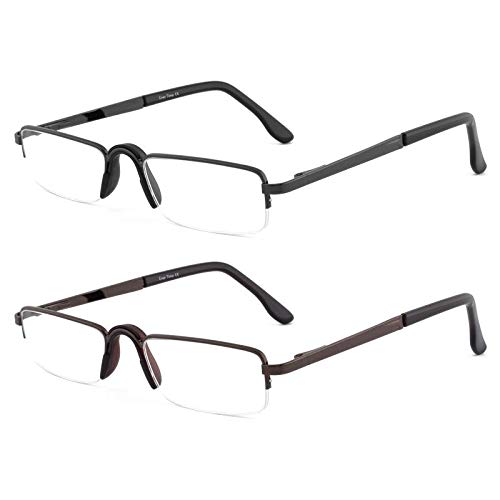 Visions India Unisex Rectangle Half Rim Power Reading Glasses with Case (9019-BlackBrown+1.00-2pk)