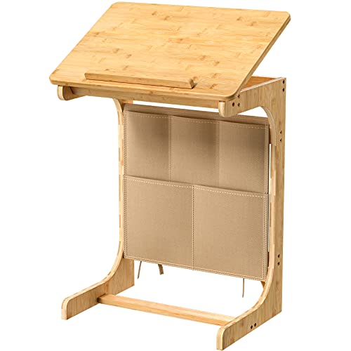 HUANUO TV Tray Table with Storage Bag, Bamboo Tv Table Tray Tiltable Desktop C-Shaped, Sofa & Bed Side Table for Home HUANUO TV Tray Table with Storage Bag, Bamboo Tv Table Tray Tiltable Desktop C-Shaped, Sofa & Bed Side Table for Home