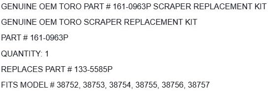 Replacement for Toro Genuine Part # 161-0963P Scraper KIT OEM