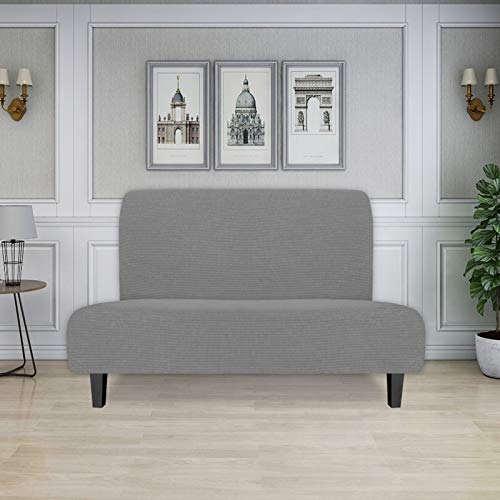 Image of Easy-Going Stretch Medium Futon Slipcover Armless Futon Cover Light Gray