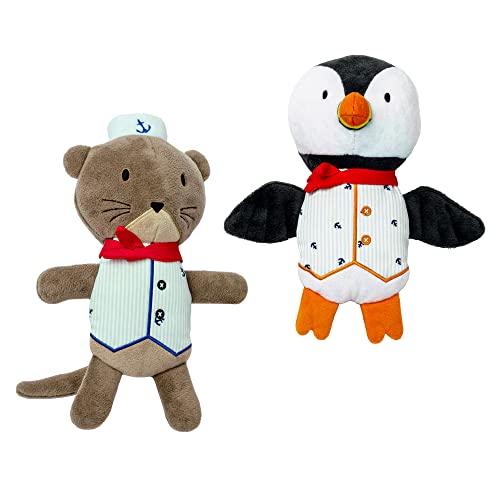 Image of Furhaven 2-Pack Squeaky Plush Dog Toys for Small /Medium Dogs, Washable w / Ruff Stuff Reinforcement - Dapper Dandies Nautical Collection - Otter /Puffin, Set of 2