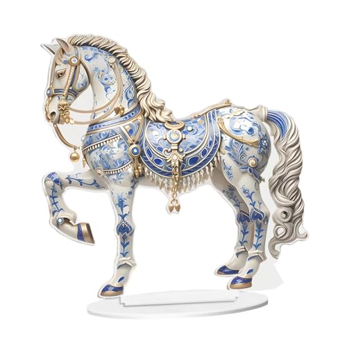 JISADER Figura Decorativa con Forma de Caballo 2D, Adorno con Base, Escultura, Estatua para Mesa, gabinete, Chimenea, Fiesta y Vacaciones, Azul