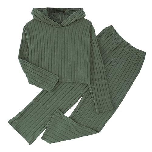 Kids Girls Clothes Outfits 2025 Tracksuit Solid Knit Ribbed Long Sleeve Crop Top and Flare Pants 2 Piece Sweatsuits