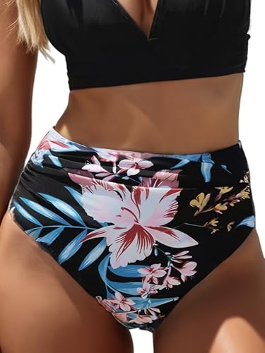 Image of ZAFUL Women High Waisted Bikini Bottoms Ruched Swimsuit Bottom Tummy Control Bathing Suit Bottoms