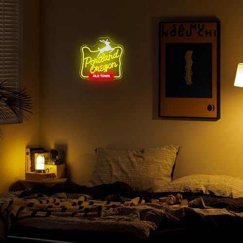 Image of Mutank Portland Oregon Neon Sign, Iconic City Neon Light USB Powered LED Dimmable, for Portland Themed Room Decor Game Room Man Cave Home Bar Decor(12.9 * 12.5 In)