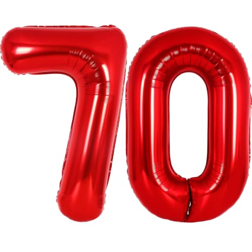 Image of Number Balloons Red Party Balloon - 40 Inch Large Number 70 Balloon, Numbers Balloon Birthday Decorations, Red Party Supplies for Anniversary
