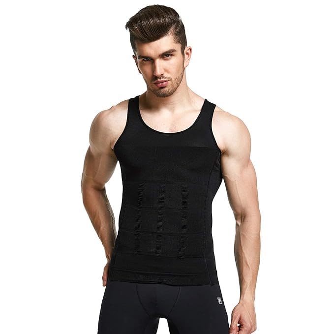 Men’s Compression Shapewear Vest – Slimming Body Shaper Undershirt with Tummy Control – Gym Workout Tank Top for Abdomen Support & Fat Burner Look