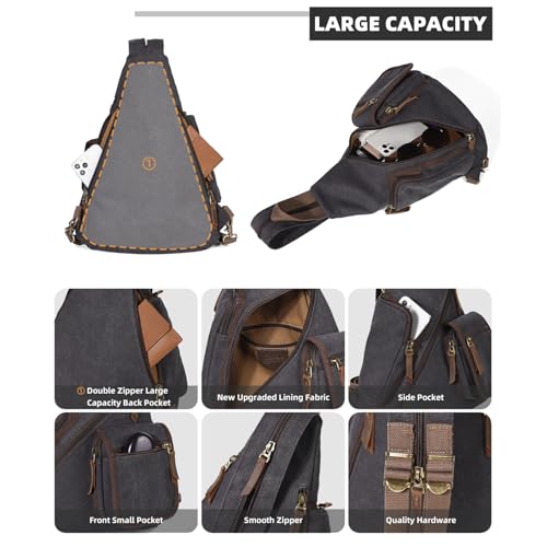KL928 Canvas Sling Bag - Casual Crossbody Shoulder Daypack Rucksack Backpack for Men Women, Black4