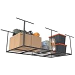 4ftx8ft Overhead Garage Storage Rack, Heavy-Duty Metal Garage Ceiling Storage Rack, 22''-40" Adjustable Ceiling Drop-Down, 600 lb. Loading Weight Capacity, Black