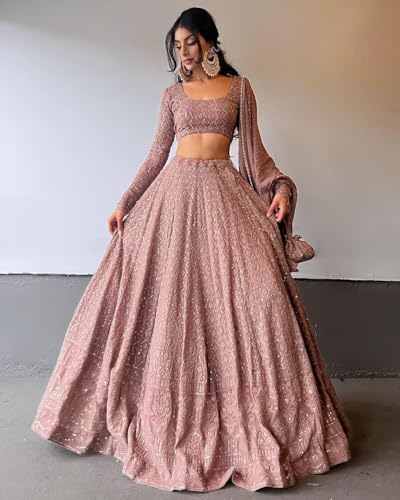 Image of JIHU CULTURE Georgette Sequence Lucknowi Embroidery Work Semi sttiched Lehenga choli set for women