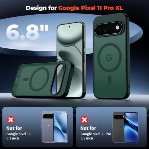 Image of SUPFINE Magnetic for Google Pixel 11 Pro XL Case - Forest Green | With Screen Protector,Translucent Matte,Built-in Magnets,Military Grade Drop Protection,Shockproof Phone Cover
