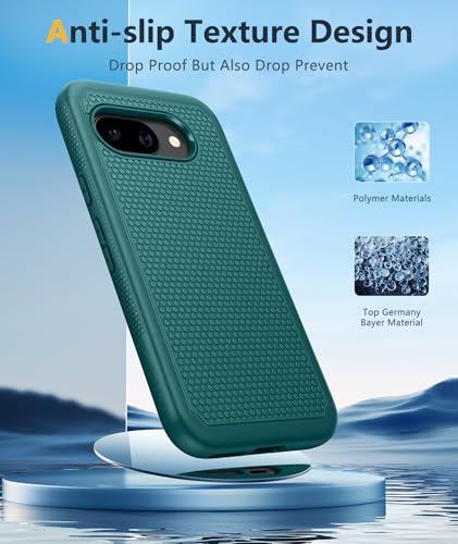 Image of FNTCASE for Google Pixel 9A Case: Dual Layer Protective Heavy Duty Cell Phone Cover Shockproof Rugged with Non Slip Textured Back - Military Protection Bumper Tough - 2025, 6.3 inch (Green)