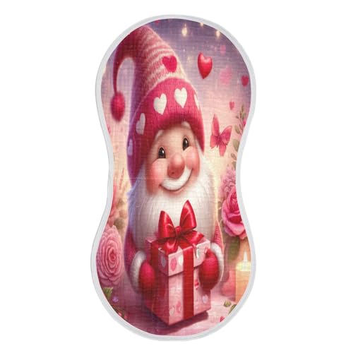 Gnome Valentines Baby Burp Cloths Cotton Burp Clothes Absorbent Muslin Burp Cloths Soft Burp Cloth Rags for Girl Unisex Boy Newborn 1 Pack 22x11 Inches