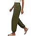 bawilom Womens Summer Wide Leg Pants Elastic Waist Casual Loose Slacks Fashion Beach Vacation Trousers with Pockets Army Green
