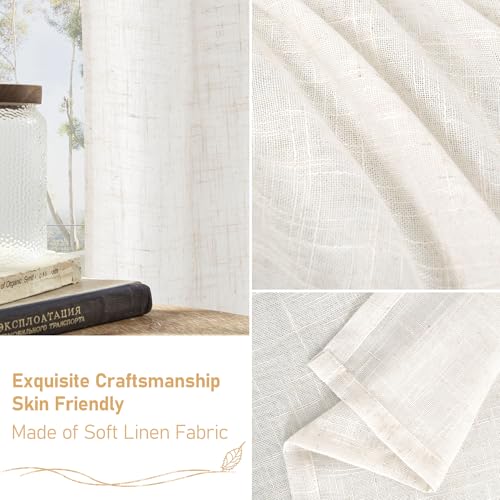 LAMIT 95 Inches Long Cream Linen Curtains for Living Room, Back Tab and Rod Pocket Linen Textured Curtains Light Filtering Boho Drapes for Bedroom/Dining Room, Set of 2, 52 x 95 Inch