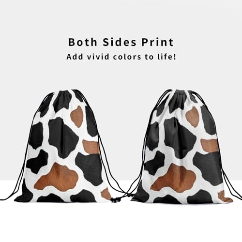 Image of Nerxy Black Cow Gymnastics Grip Bag - Brown Cowhide Grip Bags for Gymnastics Mini Gym Bag Animals Print Drawstring Storage Pouch Adjustable