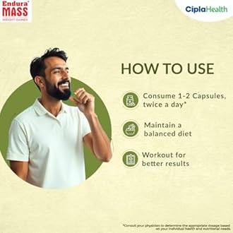 Endura Mass Weight Gain Capsules 50 Capsules|Ayurvedic Weight Gainer For Improving Muscle Mass & Enhancing Strength|Made With AshwagAndha,Safed Musli,Shatavari|100% Natural For Men & Women|Pack Of 1
