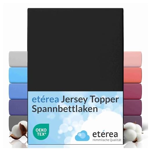 etérea Jersey Topper Spannbettlaken 180x200 bis 200x200 cm Boxspringbett - Superweiches Spannbetttuch aus 100% Baumwolle, Topper Bettlaken bis 10 cm Topperhöhe, Schwarz