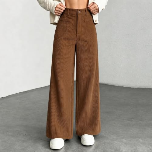 Corduroy Pants Women Wide Leg High Waisted Zipper Button Casual Trousers - image 2