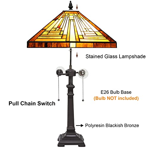 Capulina CL168801TL Tiffany Style Table Lamp Mission Style Tiffany Lamp 2-Light 16X16X24 Inches Amber Brown Stained Glass Desk Lamp Decor thumb #4