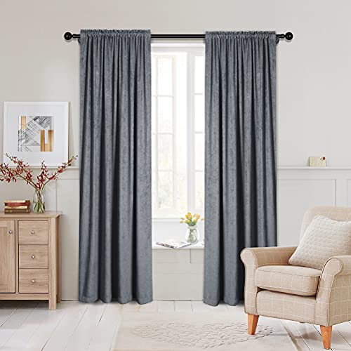 ELKCA Double-Sided Chenille Curtains for Living Room Grey Window Treatment for Bedroom Curtain,Rod Pocket, 2 Panels(Grey, 52" W x 96" L)
