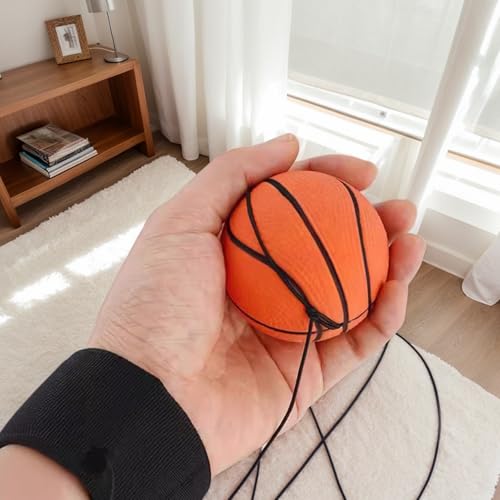 Odoukey 2 Stück Rebound-Bälle mit Handschlaufe, 60 mm, Gummi-Basketball-Handgelenkbälle an Einer Schnur, Rücksprung-Armband für Kinder und Erwachsene