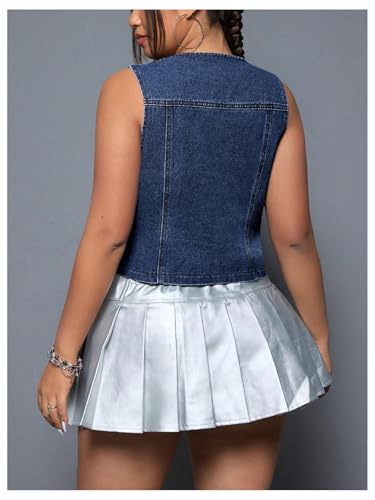 Floerns Women's Plus Size Sleeveless Button Down Jean Vest V Neck Denim Jacket2