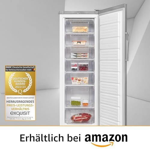Exquisit Gefrierschrank GS280-H-040E inoxlook | Standgerät | 242 l Volumen | Inoxlook | Gefrierschrank | Türanschlag wechselbar | Gefrieren