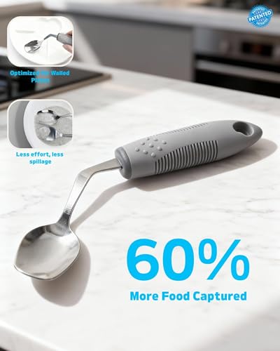 4-Piece Adaptive Utensils Set with Rocker Knife & Shovel Spoon - 42° Angled Parkinsons Utensils, 2.5 oz Weighted Silverware for Hand Tremors and Arthritis, Adaptive Eating Utensils (Grey Right-handed) - Image 3