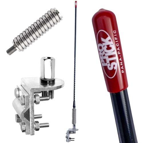 Prostick Fiberglass CB Antenna with Single Groove Mirror Mount & Stainless Steel Spring - 1000 Watt Durable Radio Antenna, Studs, Heavy Duty Springs – 2 Foot Antenna in Black Color