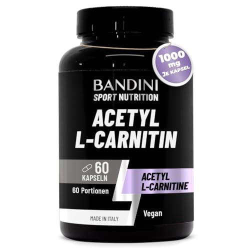 Bandini ACETYL L-CARNITINE Premium Carnitin: Acetyl-L-Carnitin Hydrochlorid stoffwechselanregend Energie und erhöhte Ausdauer vegan 60 Kapseln 1 Kapsel pro Tag für 2 Monate Versorgung