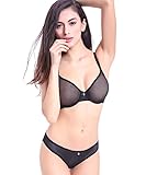 Varsbaby Women See-Through Lace Push Up Transparent Everyday Bra (V279TS, 38B, Black)
