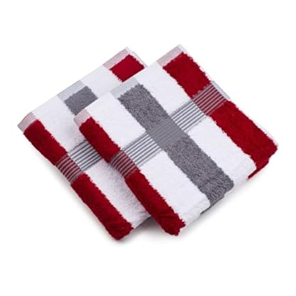 Gözze - New York Streifen Handtücher, 2er-Set, Weich und saugfähig, 100% Baumwolle, 50 x 100 cm - Bordeaux/Weiß/Anthrazit