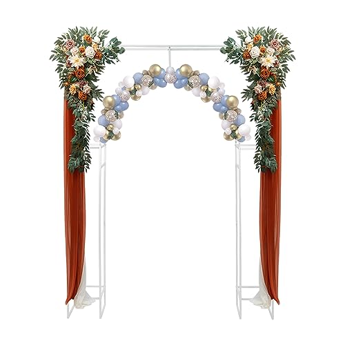 HZOPUTLH Wedding Arch Backdrop Stand, Outer Square and Inner Arch Metal Stand, Classic Garden Square Arch Balloon Backdrop Frame for Birthday Parties Garden Decorations (White)