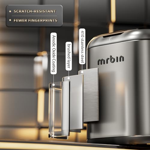 Image of MRBIN Automatic Adsorption Metal Trash Can for Bathroom, Touchless Garbage Bin with Lid, 3.2 Gallon Slim Trash Can for Office and Bedroom, Electric Motion Sensor Waste Basket, Eclipse Grey