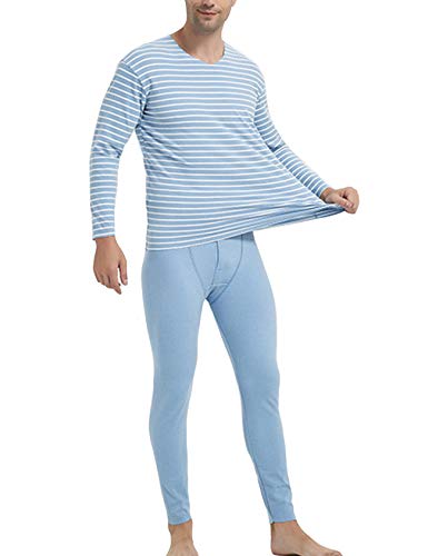 Legou Men's Long Johns V-Neck Constant Temperature Thermal Underwear Sets with Fleece Lined Bule XXXXL