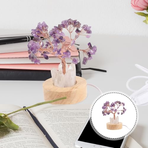 Image of Amethyst Tree Night Light Small Decorative Bedside Lamp for Bedroom 4.52X2.36X2.36In Compact Crystal Night Light for Home Ambiance