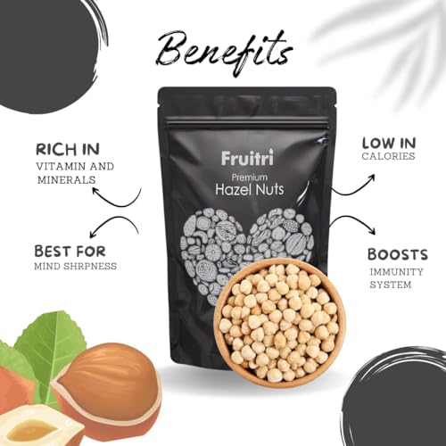 Fruitri Premium Crunchy Turkish Hazelnut Nuts - 400g, Raw Hazel Nuts for Snacking & Baking, Jumbo Size, Healthy Nuts Packed with Nutrients, Raw & Dehulled For Making Chocolate Spread, Dry Fruits