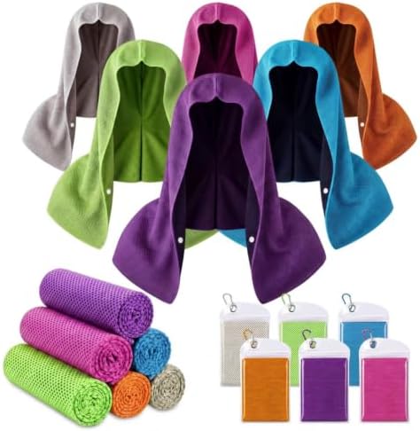 Honoson 12 Pcs Cooling Hooded Towels for Neck and Face UPF 50 Sun Protection Double Layer Hooded and Breathable Cooling Towels for Outdoor Work Running Fishing Gardening (Assorted Color)