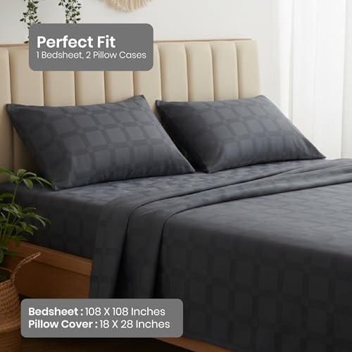 Image of Mush Satin Bedsheet King Size with 2 Pillow Case | 400 TC Bedsheets for King Size Bed | Cooling, Soft & Breathable Satin Bed Sheet, Premium Bedsheets Kingsize (Dark Grey, Jacquard Collection)