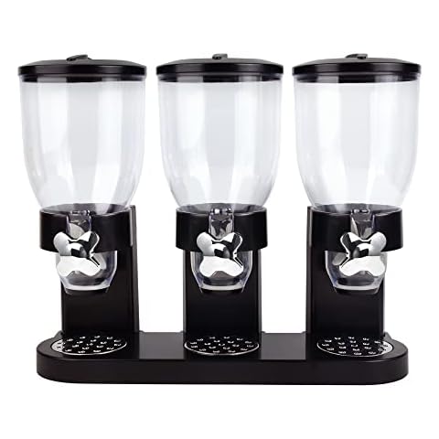 Sishynio Cereal Dispenser for Countertop, Dry Food Dispenser 2L Capacity, Triple Compartment, Airtight Food Storage Container for Rice, Cereal, Nuts Cover